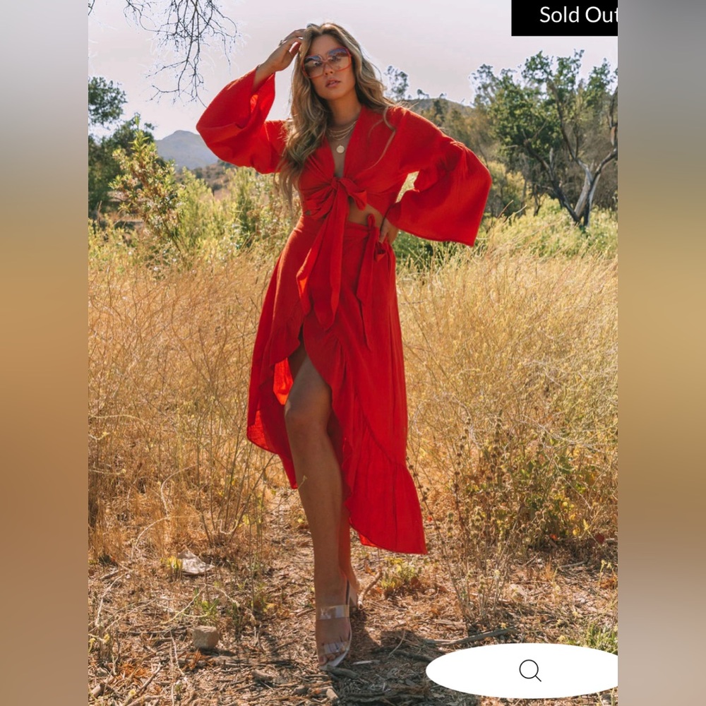 Red Orange Skirt Set